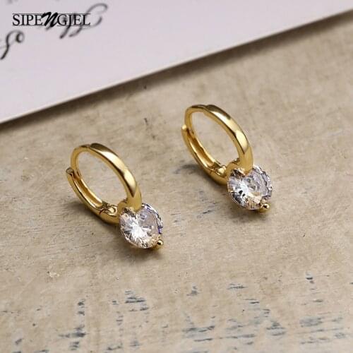 SIPENGJEL Fashion White Crystal Small Hoop Earrings For Women 2021 Gold Silver Color Circle Hoops Earrings Party Jewelry Gift