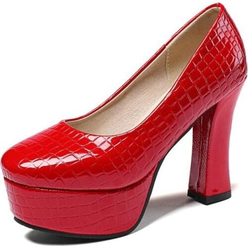 Sianie Tianie Spring Autumn 2021 Patent PU Leather Round Toe Platform Lady Office Shoes Wedding Pumps Women High Heels Stilettos