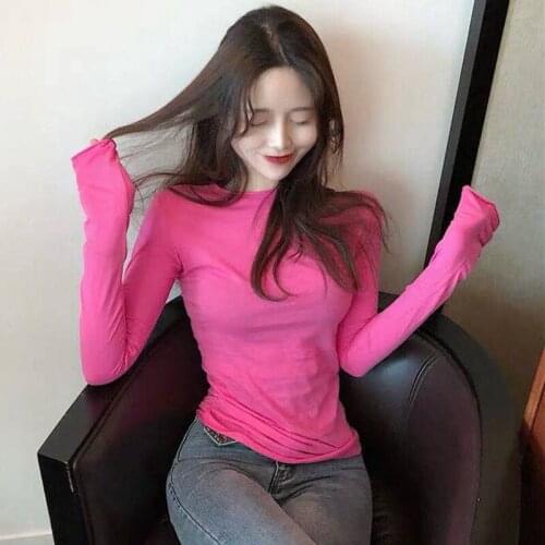 Women Spring Summer Style Sexy T-Shirts Tops Lady Casual Slim O-Neck Long Sleeve Sexy Tees Tshits ZZ0103