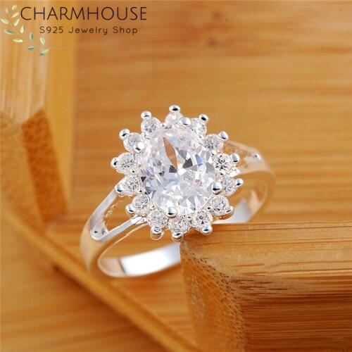 Pure Silver Rings For Women Wedding Band Big Zirconia Finger Ring Anel Bague Femme Anillo Anel Bridal Rhinestone Jewelry Bijoux