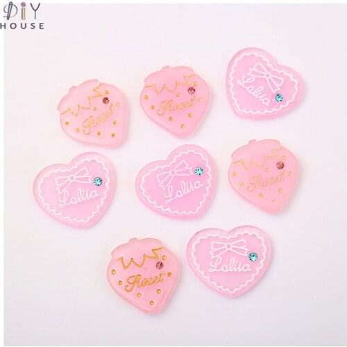 10/20/30Pcs Pink Heart/Strawberry Flatback Planar Resin Flake DIY Craft Supplies Hair Accessories Phone Shell Decor Materials