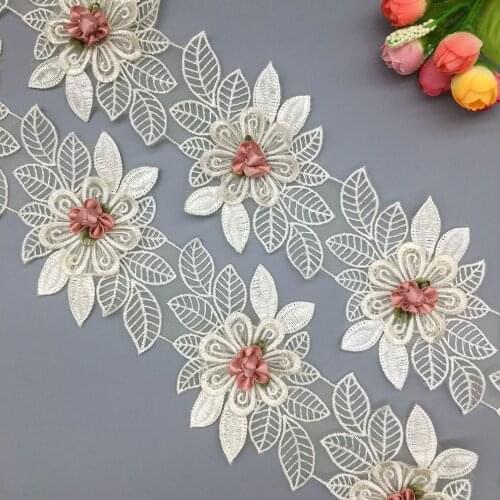12x Soluble 3D Apricot Flower Fring Lace For Dress Lace Trim Ribbon Wedding Embroidered DIY Handmade Patchwork Sewing Craft