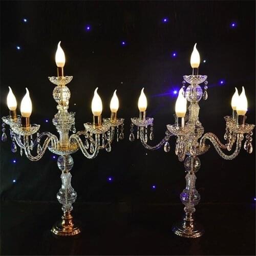 2PCS 55cm150 cm height Acrylic 6-arms metal candelabras with crystal pendants wedding candle holder centerpiece party decor