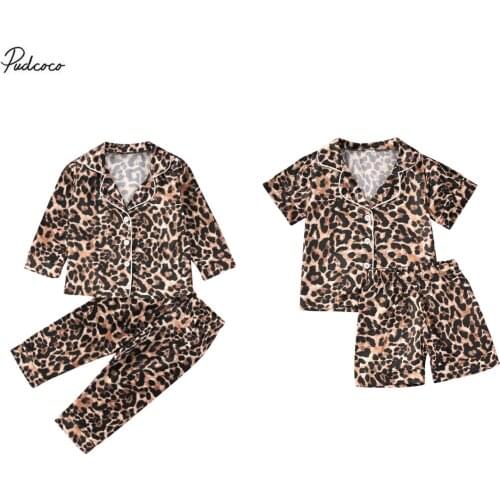 2020 Fashion Leopard Boys Girls Pajama Sets 0-6Y Short Sleeve/Long Sleeve Button Fly Tops+Shorts/Pants Summer Nightwear Set 2pcs