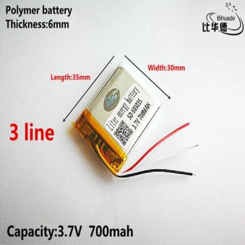 3 line Good Qulity 3.7V,700mAH,603035 Polymer lithium ion / Li-ion battery for TOY,POWER BANK,GPS,mp3,mp4