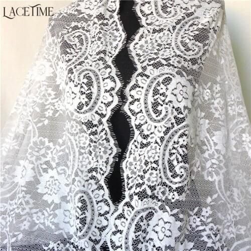 3 Meters 145cm Wide Nylon Soft French Bilateral Net Flower Eyelash Lace Fabric In White With Scalloped For Sexy Party Dress