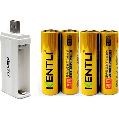 KENTLI 4pcs 1.5v 2600mWh AA rechargeable Li-polymer li-ion polymer lithium battery +1 USB AA AAA smart Charger