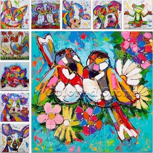 New Diamond painting Animals Colorful Cattle Cow Bird cat owl dog frog chicken pig DIY Full Square Drill embroidery mosaic HC21