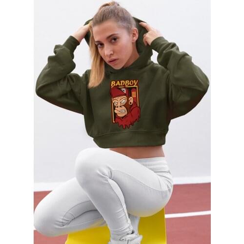 Angemiel Wear Badboy Monkey Green Short Hooded Sweatshirt