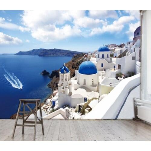 Large mural wallpaper wallpaper sitting room sofa bedroom TV setting wall is contemporary and contracted Greek Aegean sea