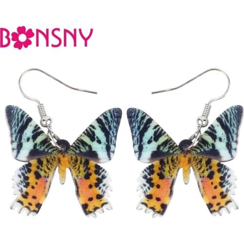 Bonsny Acrylic Madagascan Sunset Moth Big Long Dangle Drop Unique Fashion Insect Jewelry For Women Girls Summer Accessories Gift