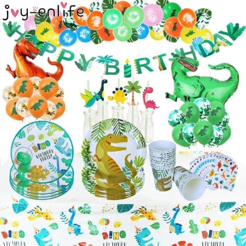 Dinosaur Birthday Party Decor Dino theme tableware kit Cups plates tablecloth Boy Wild One Jungle Safari Party Table Decorations
