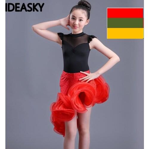 Kids Ballroom Dance Wear Salsa Tango Rumba Samba Costume lace children professional latin dance dress for girls flamengo skirt
