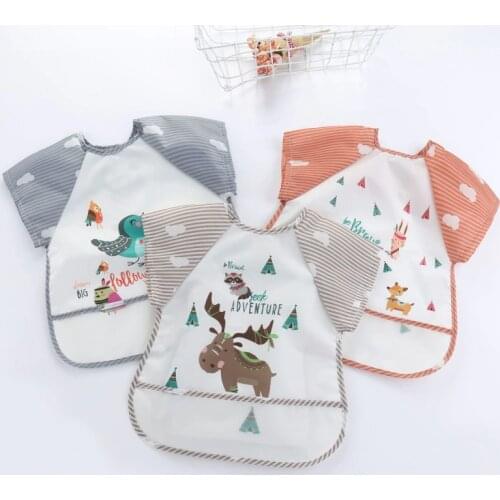 Unisex Infant Toddler Baby Waterproof Short Sleeved Bib Burp Cloths Kids Cartoon Smock Feeding Accessories New Arrival