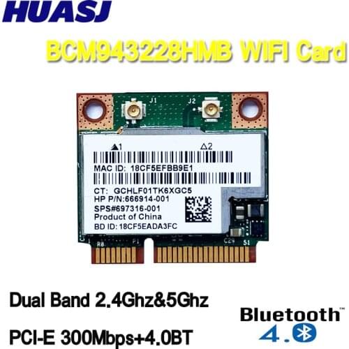 Dual Band 300Mbps BCM943228HMB For Bluetooth4.0 802.11a/b/g/n Wifi Wireless Card Half Mini PCI-E Notebook Wlan 2.4G/5Ghz Adapte