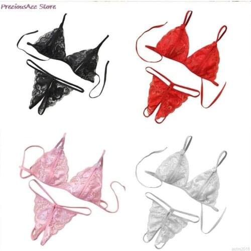 Erotic Lingerie Porno Femme Wire Free Underwear Bralette Set Lingerie Sexy Lingerie Set Women Lace Strappy Push Up Bra Set