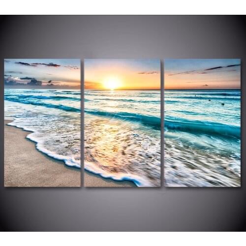HD Printed Canvas Poster Framework Wall Art 3 Pieces Beach Waves Sunset Seaview Home Decor Living Room Painting Modular Pictures