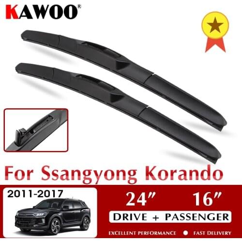 KAWOO For Ssangyong Korando 24"16" Auto Soft Rubber Windcreen Wipers Blades 2011 2012 2013 2014 2015 2016 2017 Fit U Hook Arm