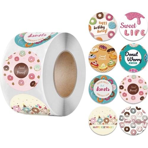 1.5'' Donut Party Colorful Stickers Sweet Life Happy Birthday Sticker Kid DIY Decoration Seal Label Cards Packaging Scrapbooking