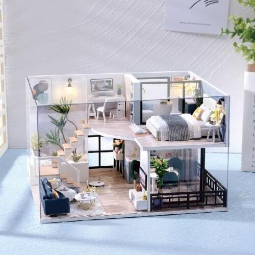 DIY Doll House Wooden 3D Model Apartment Mini Furniture House LED Light House Wooden Accessories Childrens Birthday Toy Gifts