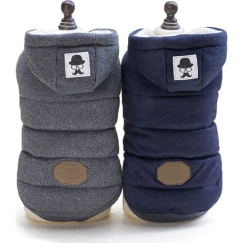 Hooded Dogs Coats Jackets Winter Cotton Thick Warm Chihuahua Puppy Costume Blue/Gray Pet Dog Clothes S-2XL