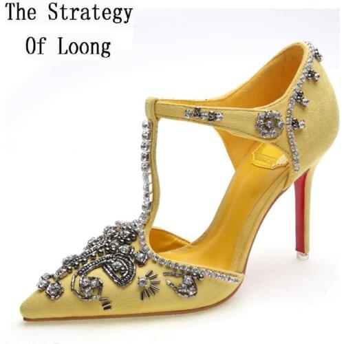 Women Pointed Toe Rhinestones Thin High Heels Genuine Leather Sandals Shoes 2019 New Arrival Fashion Sexy Crystal Lady Pumps