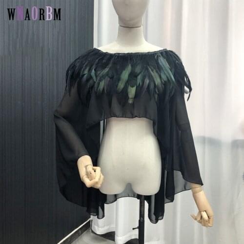 Summer sunscreen + 100% turkey feather cape womens Cape length 27 cm in front and 70 cm at back cloak outdoor beach coat