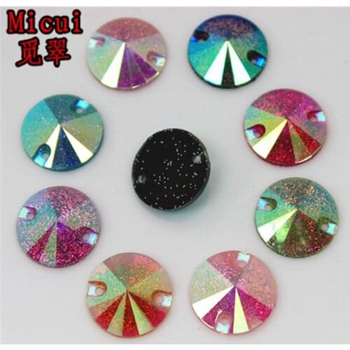 Micui 50PCS 16mm Round AB Color Resin Rhinestone Crystal Stones Flatback Beads Sew On With 2 Holes For Dress Garment ZZ697