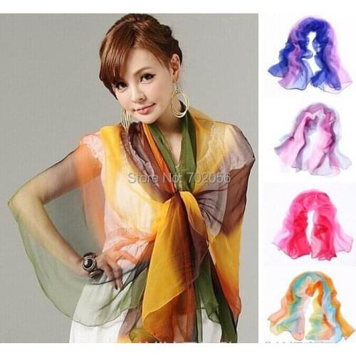 New arrival Gradient color silk scarf wrap shawl wholesale Retails womens 17colors 180*100cm #3779
