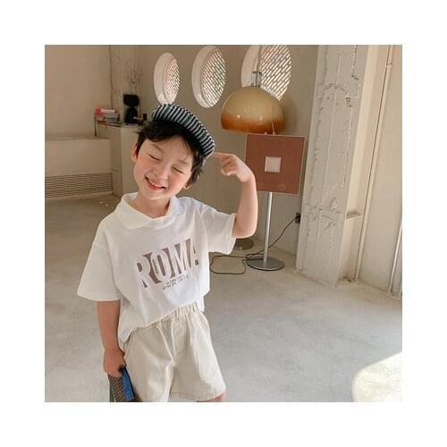 Boys Summer Short-sleeved T Shirt New Childrens Girls Letter Lapel Collar T Shirt Children Style Korean Casual T-shirt 2-8 Year