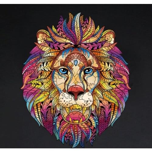 New 2021 Lion Puzzle Wooden Puzzle Children DIY Crafts 3D Animal Modeling Decompression Toys Size M Classic Irregular jigsaw P20