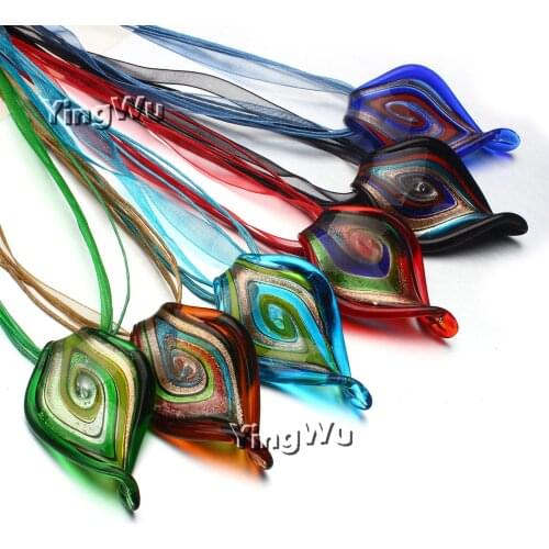 Wholesale 6pcs Lot GOLD DUST Murano Lampwork Glass Pendant Necklace Jewelry Murano Glass pendant Rope Ribbons MIX colors