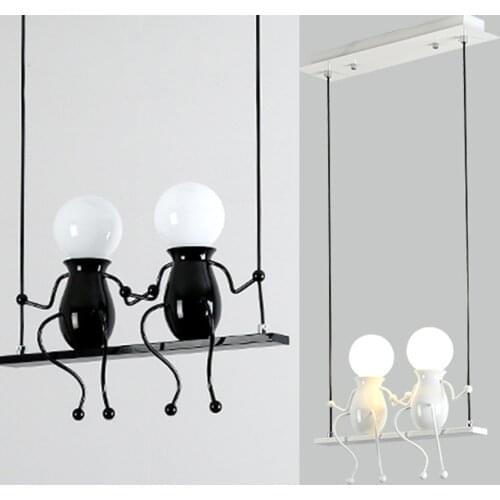 Little Man Swing Pendant Light E27 Modern Creative Iron Hanging lamp Metal Cord People Pandant Lamps for Kid Children Room