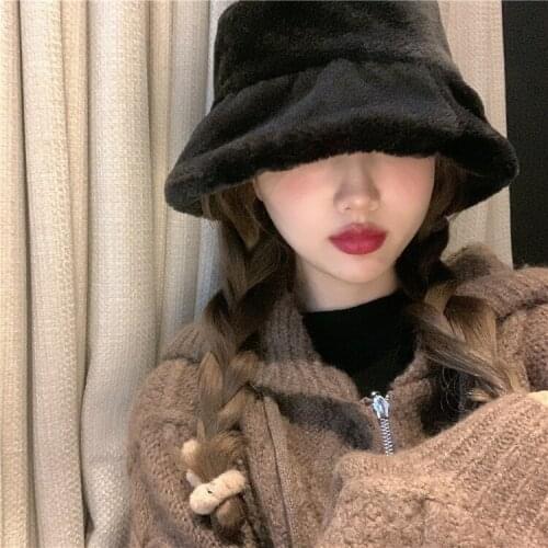 Fishermans hat basin hat versatile solid color warm thickened imitation fur hat