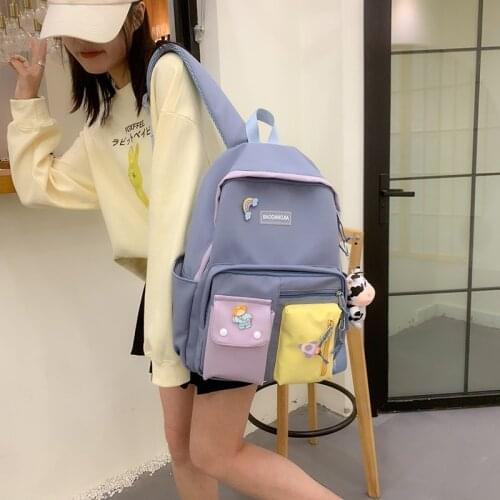 Womens Backpack Summer New Contrast Color Fashion Multi-pocket Large Capacity Schoolbags For Girls Nylon Waterproof Travel Bags