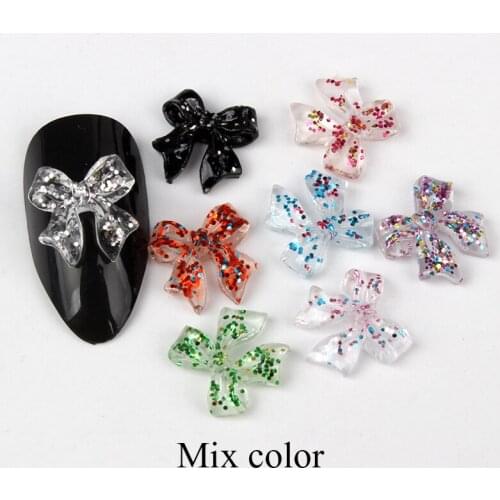 Resin Glitter AB Sequins Bow Knot 11x11mm Nail Rhinestone DIY Nails Decorations Art Accessories 30/100pcs