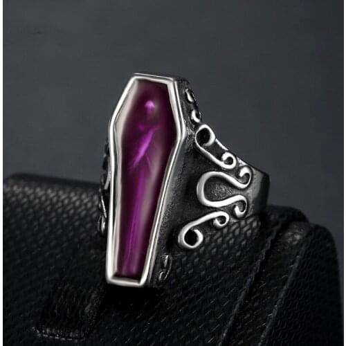 Stereoscopic Coffin Egyptian Mummy Ring Stainless Steel Jewelry Vintage Purple Mummy Biker Mens Ring Wholesale MR0004
