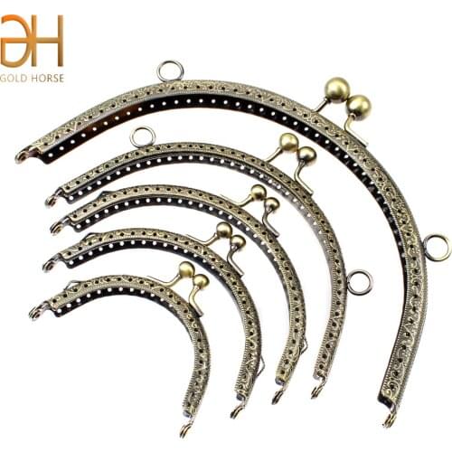 Vintage 8.5/10.5/12.5/15/20.5CM Semicircle Metal Bead Kiss Bronze Sew Frame Bag Clasp For Purse Hardware Clutch Bag Accessories