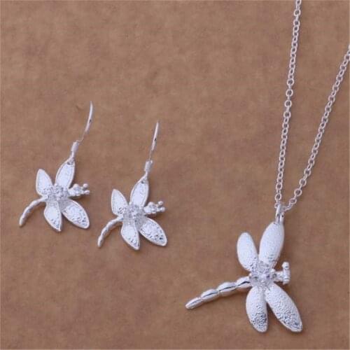 High quality wedding party silver color jewelry fashion cute Women crystal necklace earrings Jewelry Sets free shipping AT137