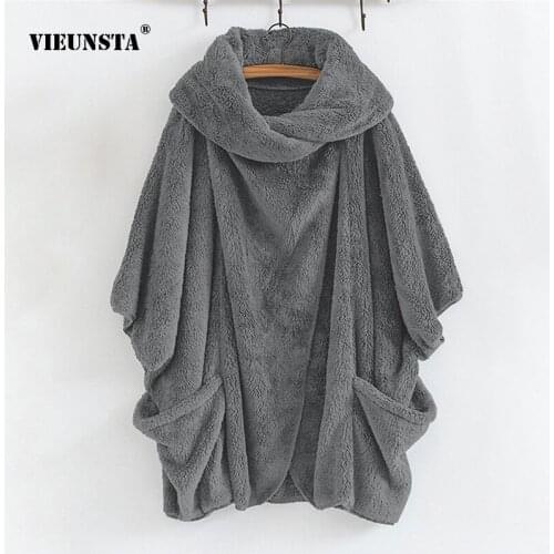 2021 Winter Buttons Large Lapel Pocket Plush Jacket Irregular Solid Color Womens Coat Casual Loose Thicken Street Style Sweater