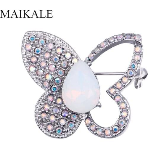MAIKALE Vintage Crystal Butterfly Brooch Pins Half Hollow Butterfly Shape Heart Rhinestone Insect Brooches for Women Girls Gifts