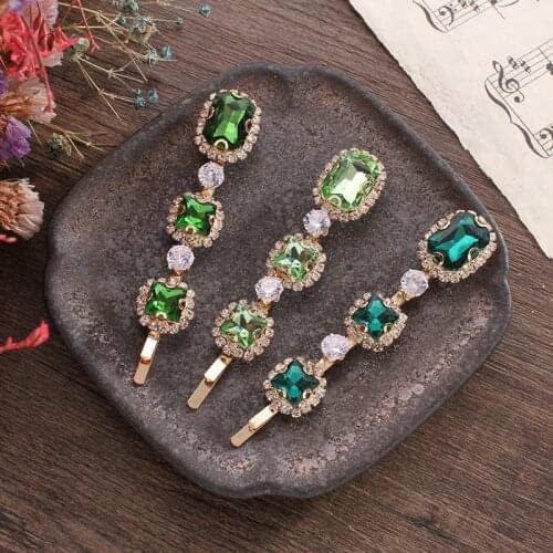 2020 New Vintage Green Rhinestone Hair Clip Imitation Pearl Barrettes Hairgrip Hair Accessories for Women Girls Party Wedding