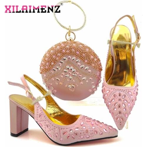 2020 Elegant Women Italian Design Shoes and Bag to Match African Lady Shoes and Bag in Pin Color for Office Lady and Party