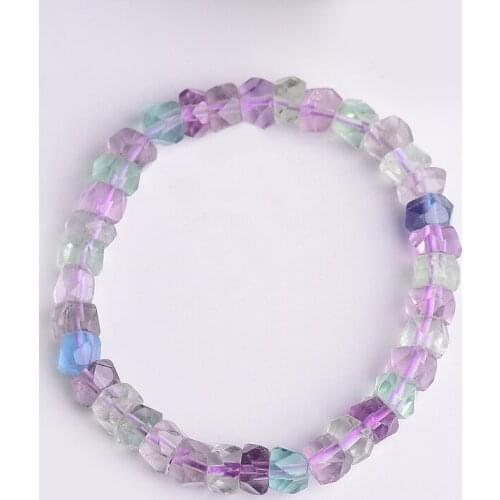 Wholesale Color Fluorite Natural Stone Bracelets Faceted Beads Bracelet Fresh for Women Gift Simple Fashion Crystal Jewelry