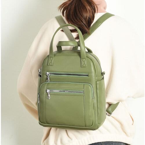 Womens Backpack Green Leather Travel Bag Waterproof Backpack for Girls Fashion Design Multifunctional Female Shoulder Bag