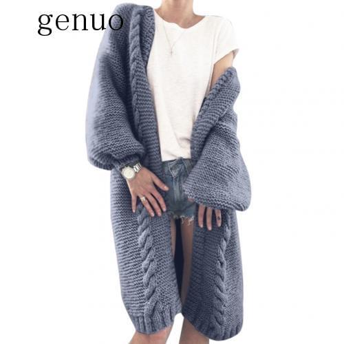 Woman Cardigan Knitted Woolen Sweater Winter Long Puff Sleeve Knitted Sweater Cardigan Solid Color Long Cardigan Woman Coat Top