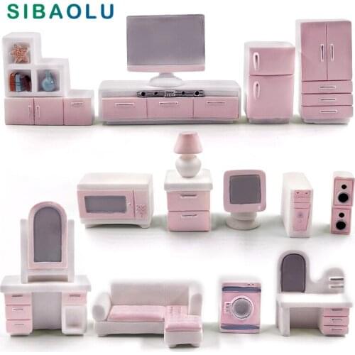 10pcs Pink Furniture Household appliances Miniature figurine girl model fairy garden Dollhouse home decoration DIY accessories