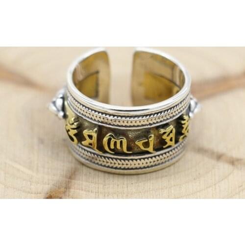 100% Real 925 Sterling Silver Om Mani Padme Hum ring jewelry adjustable size A1807