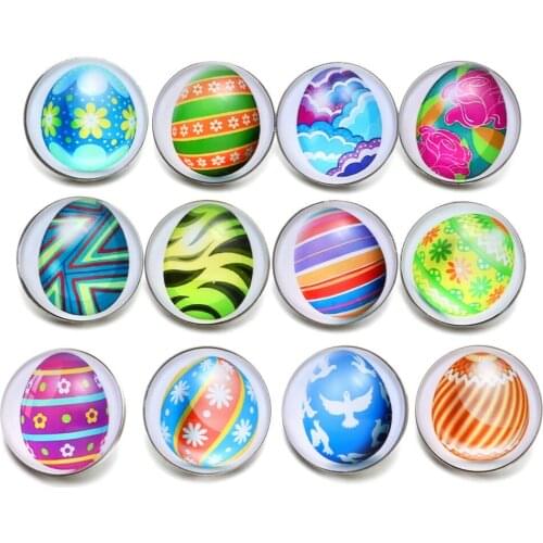 12pcs/Lot Painted Eggshell Glass Charm 18mm Snap Button Jewelry For 18mm Snaps Bracelet Snap Jewelry KZ0528