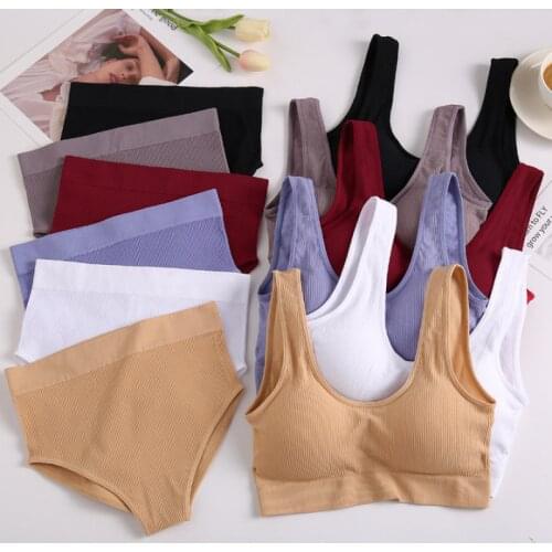2pcs Bra Set Women Sport Bras Panties Set Sexy Female Underwear Bralette Lingerie Tops Yoga Fitness Bras Stretchy Crop Top
